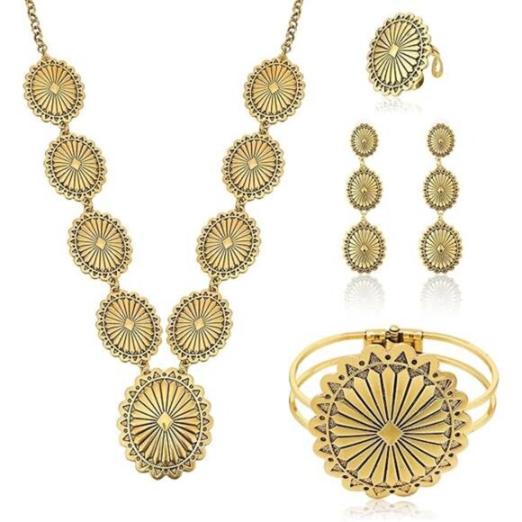 Western Turquoise Jewelry Set Necklace Earrings Bracelet Ring Boho Cowgirl Gift - Picture 7 of 7